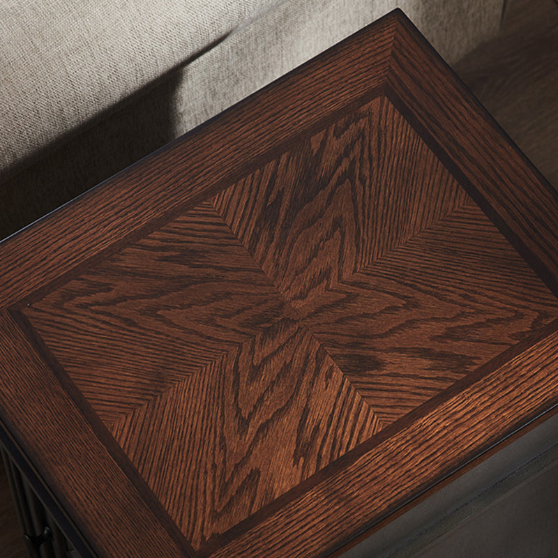 Retro Rubber Wood Fiberboard Rectangular Side Table 1-Drawer