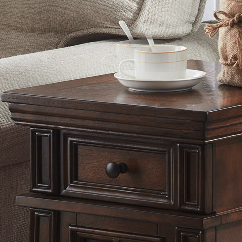 Retro Rubber Wood Fiberboard Rectangular Side Table 1-Drawer