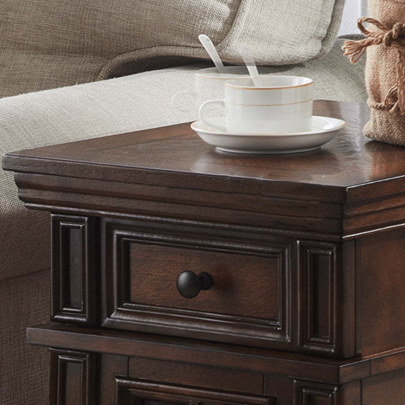 Retro Rubber Wood Fiberboard Rectangular Side Table 1-Drawer