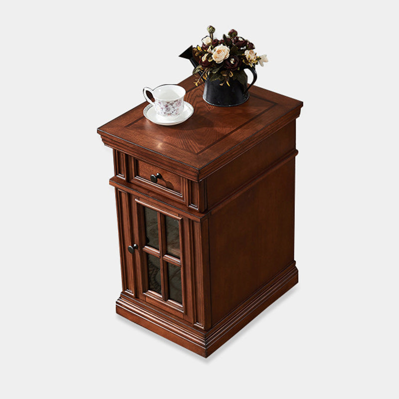 Retro Rubber Wood Fiberboard Rectangular Side Table 1-Drawer