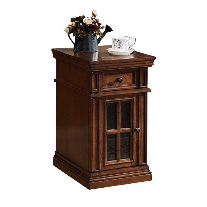 Retro Rubber Wood Fiberboard Rectangular Side Table 1-Drawer