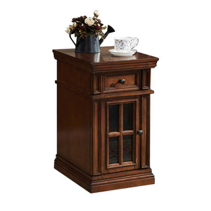 Retro Rubber Wood Fiberboard Rectangular Side Table 1-Drawer