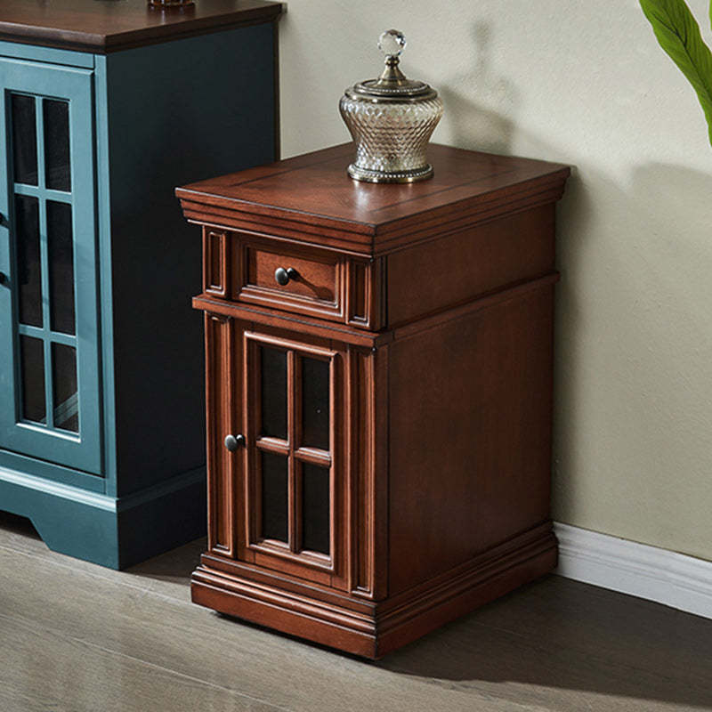 Retro Rubber Wood Fiberboard Rectangular Side Table 1-Drawer