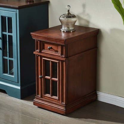 Retro Rubber Wood Fiberboard Rectangular Side Table 1-Drawer
