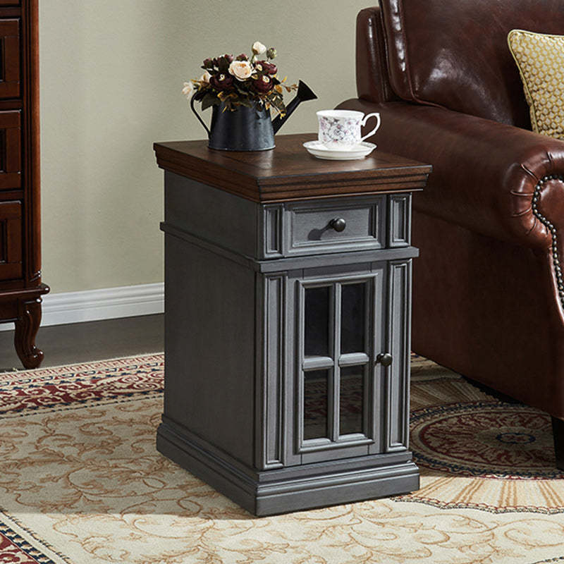 Retro Rubber Wood Fiberboard Rectangular Side Table 1-Drawer — Walnut Color
