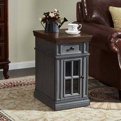 Retro Rubber Wood Fiberboard Rectangular Side Table 1-Drawer — Walnut Color
