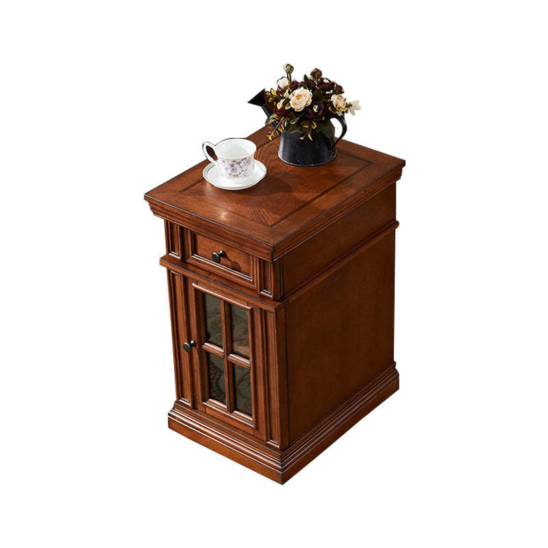 Retro Rubber Wood Fiberboard Rectangular Side Table 1-Drawer