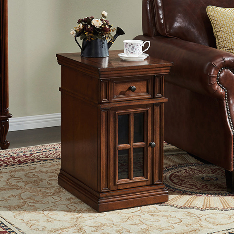 Retro Rubber Wood Fiberboard Rectangular Side Table 1-Drawer