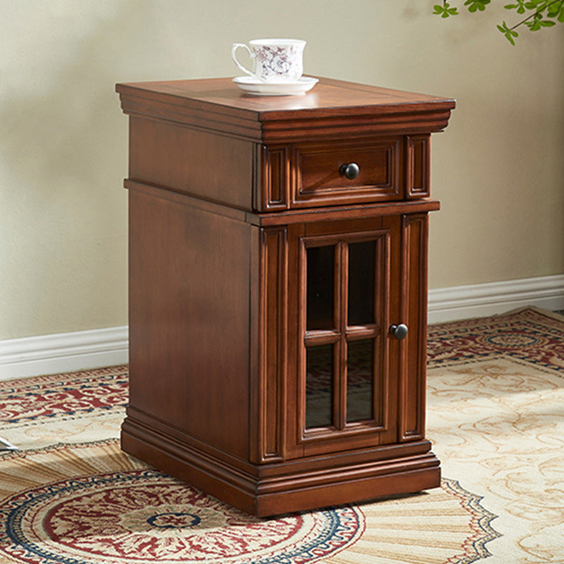 Retro Rubber Wood Fiberboard Rectangular Side Table 1-Drawer