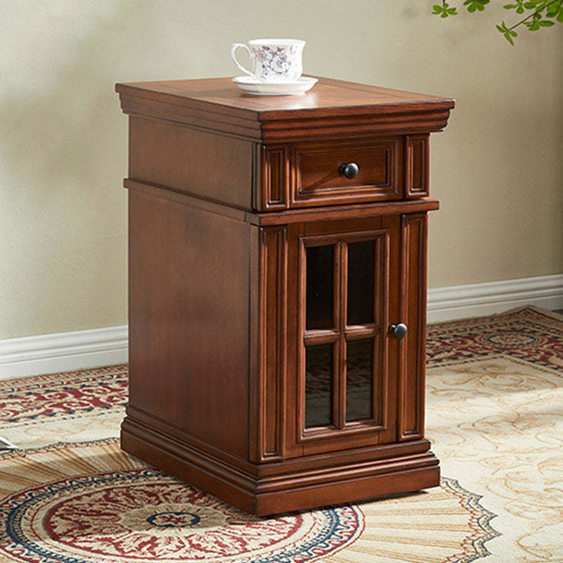 Retro Rubber Wood Fiberboard Rectangular Side Table 1-Drawer