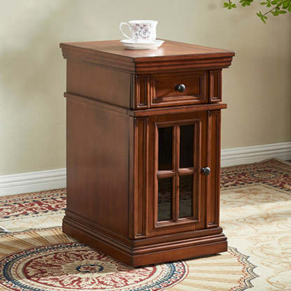 Retro Rubber Wood Fiberboard Rectangular Side Table 1-Drawer