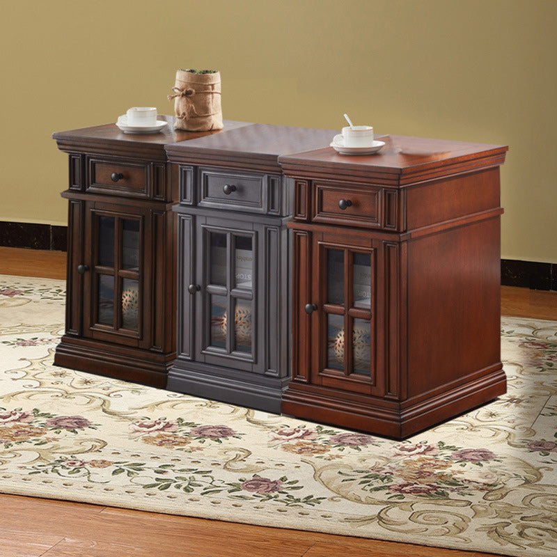 Retro Rubber Wood Fiberboard Rectangular Side Table 1-Drawer — Rubber Wood Color