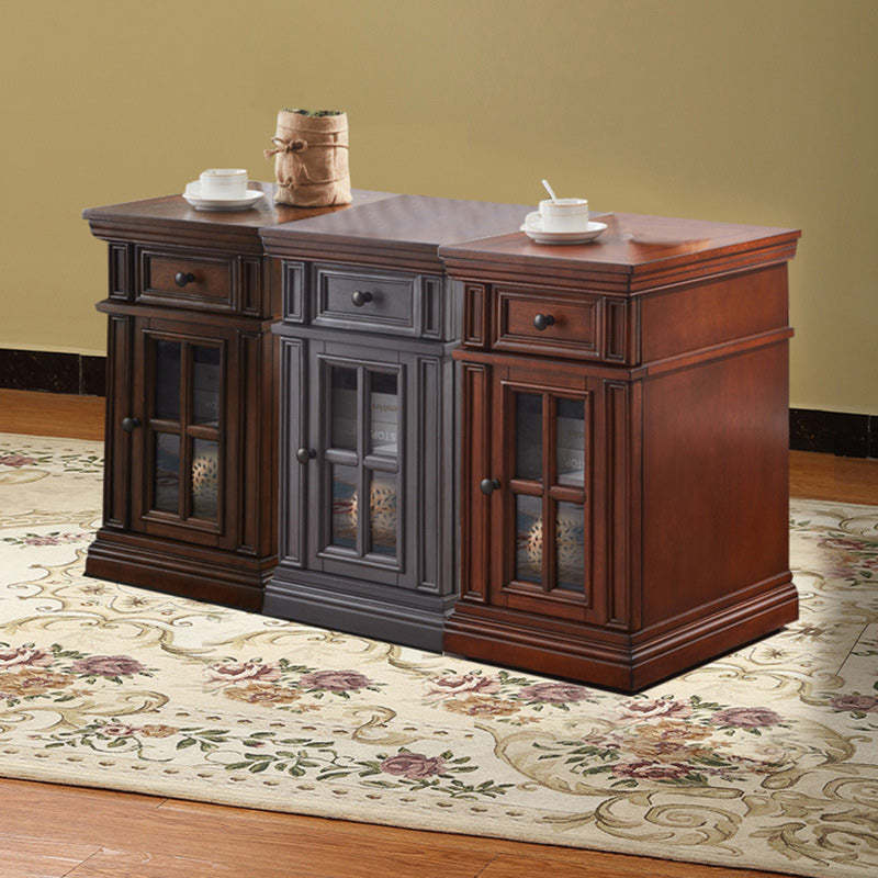 Retro Rubber Wood Fiberboard Rectangular Side Table 1-Drawer — Rubber Wood Color