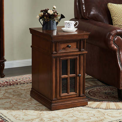 Retro Rubber Wood Fiberboard Rectangular Side Table 1-Drawer