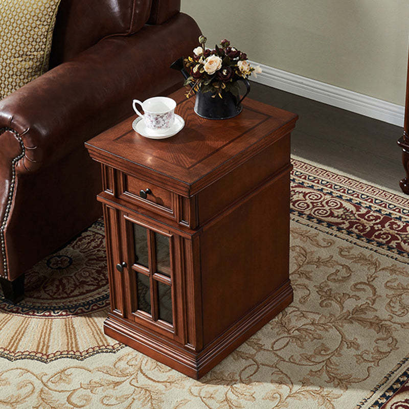 Retro Rubber Wood Fiberboard Rectangular Side Table 1-Drawer
