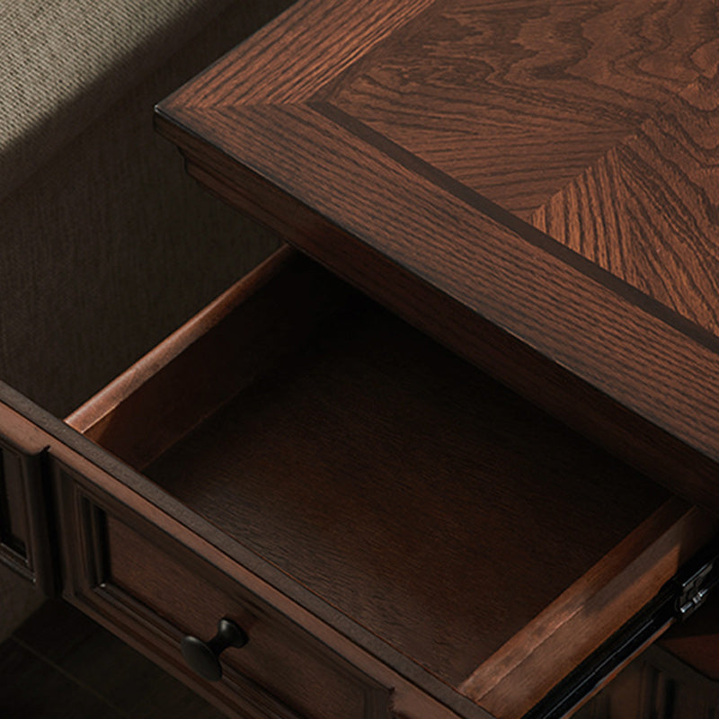 Retro Rubber Wood Fiberboard Rectangular Side Table 1-Drawer