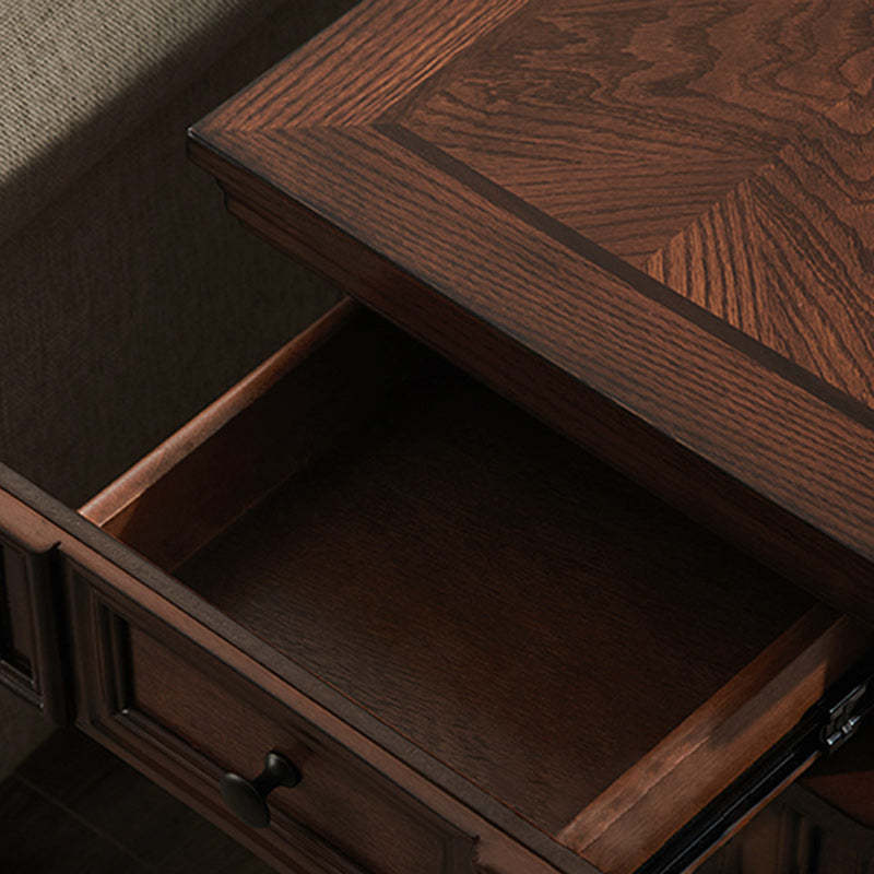Retro Rubber Wood Fiberboard Rectangular Side Table 1-Drawer