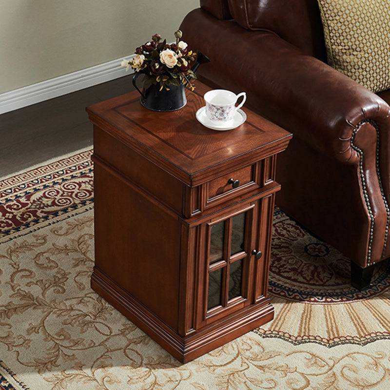 Retro Rubber Wood Fiberboard Rectangular Side Table 1-Drawer
