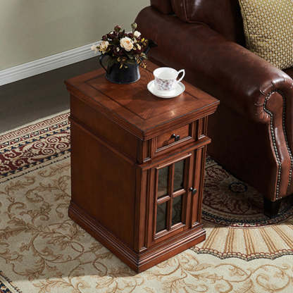 Retro Rubber Wood Fiberboard Rectangular Side Table 1-Drawer