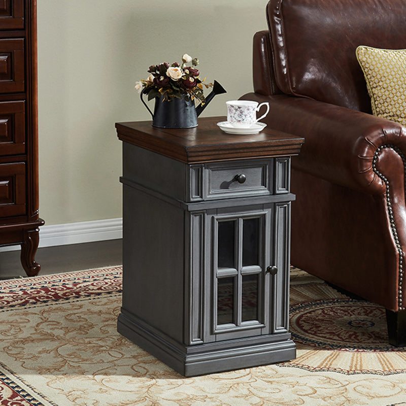 Retro Rubber Wood Fiberboard Rectangular Side Table 1-Drawer