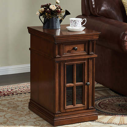 Retro Rubber Wood Fiberboard Rectangular Side Table 1-Drawer