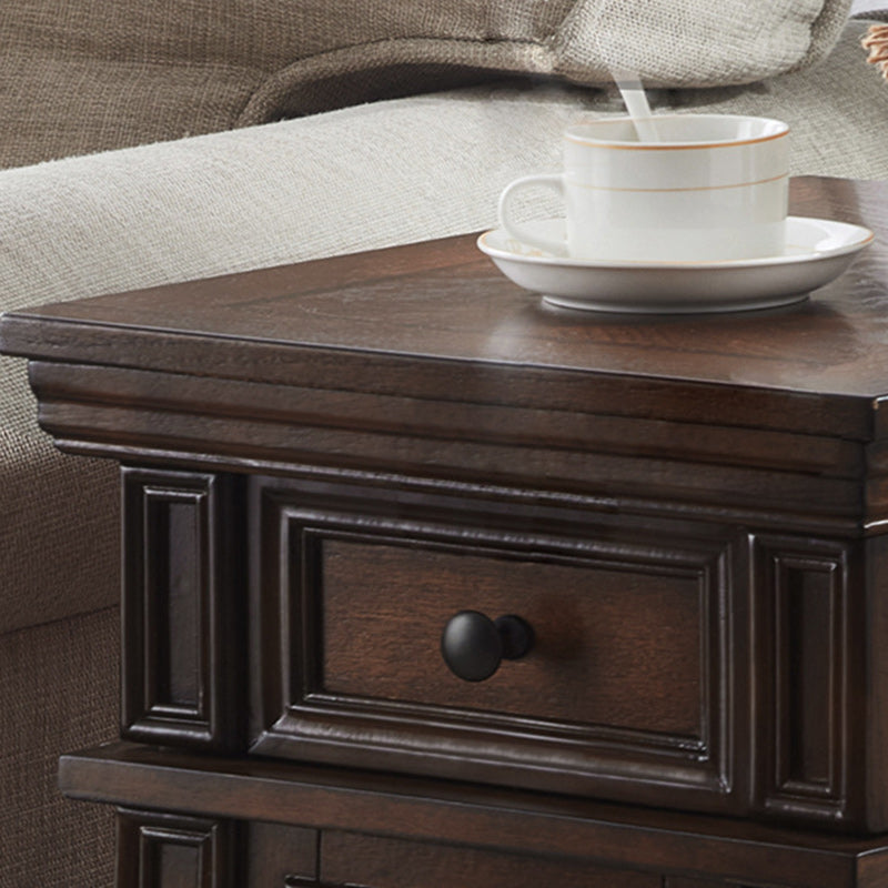 Retro Rubber Wood Fiberboard Rectangular Side Table 1-Drawer