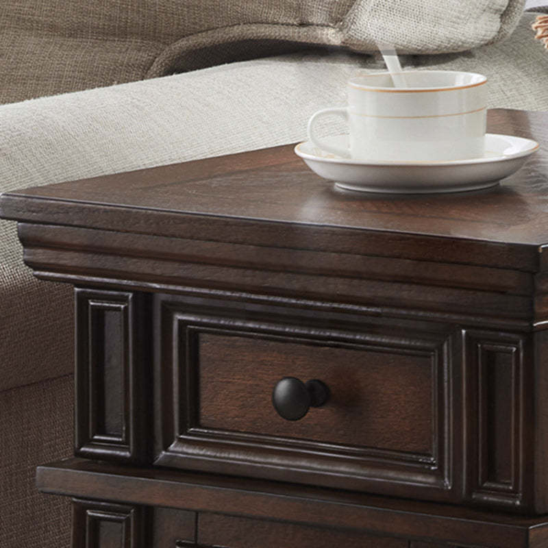 Retro Rubber Wood Fiberboard Rectangular Side Table 1-Drawer