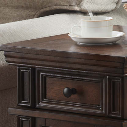 Retro Rubber Wood Fiberboard Rectangular Side Table 1-Drawer