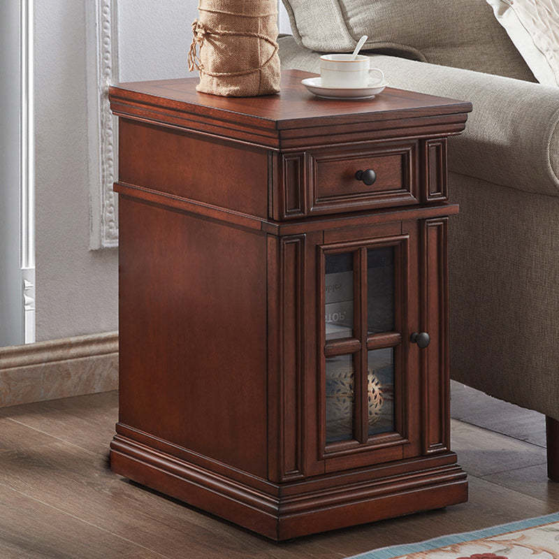 Retro Rubber Wood Fiberboard Rectangular Side Table 1-Drawer