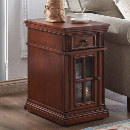 Retro Rubber Wood Fiberboard Rectangular Side Table 1-Drawer