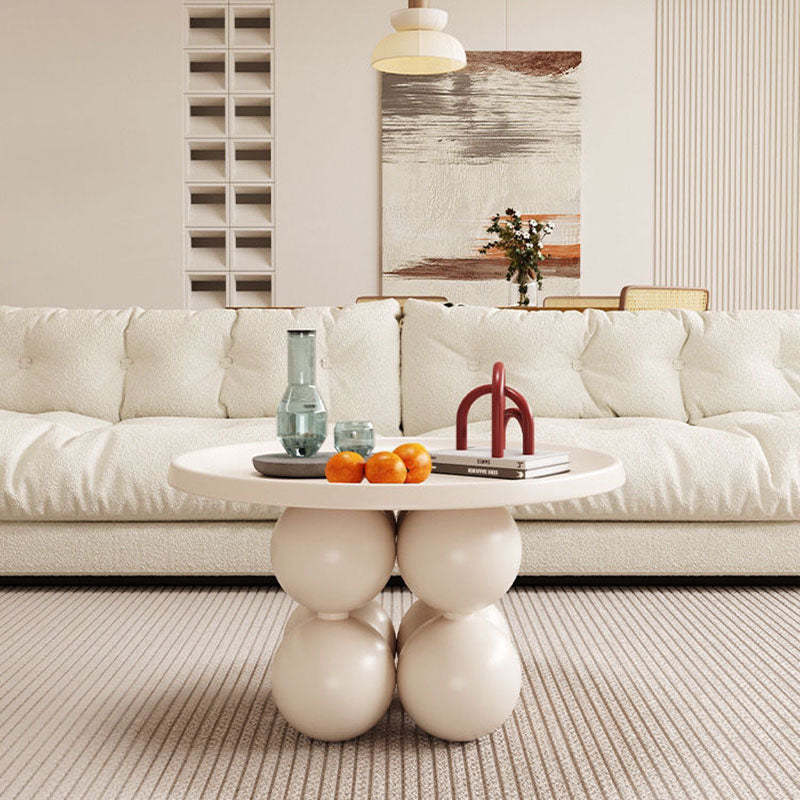 Minimalist Sphere Wood Steel Coffee Table — White
