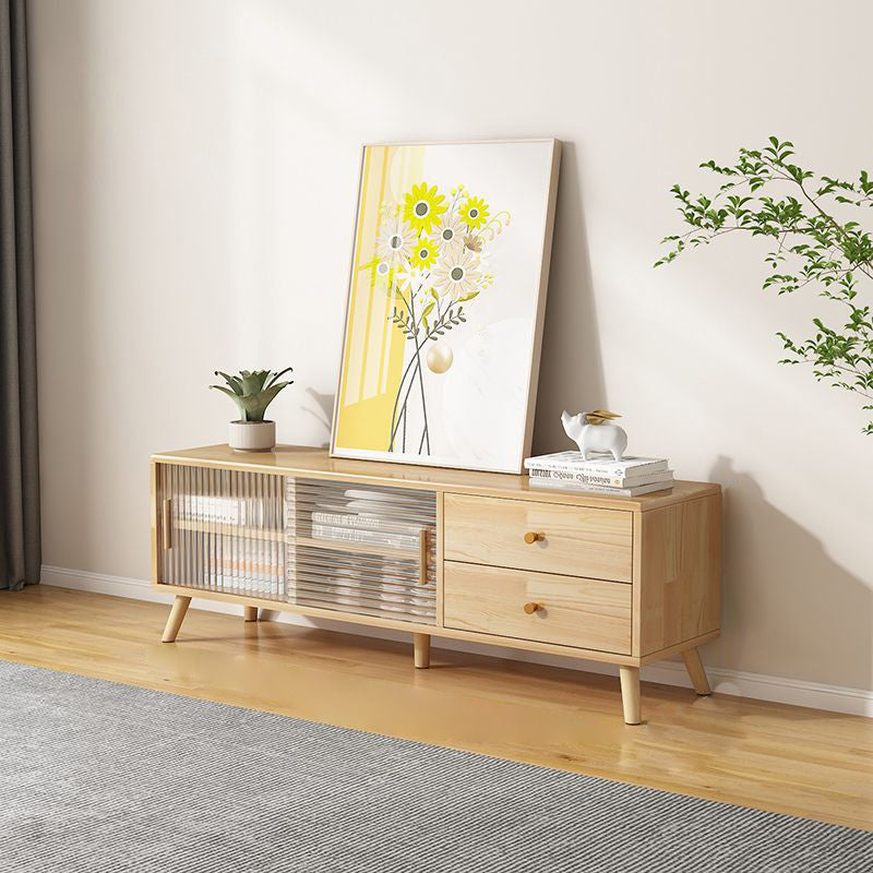 Minimalist Wood Glass 2-Drawer TV Stand