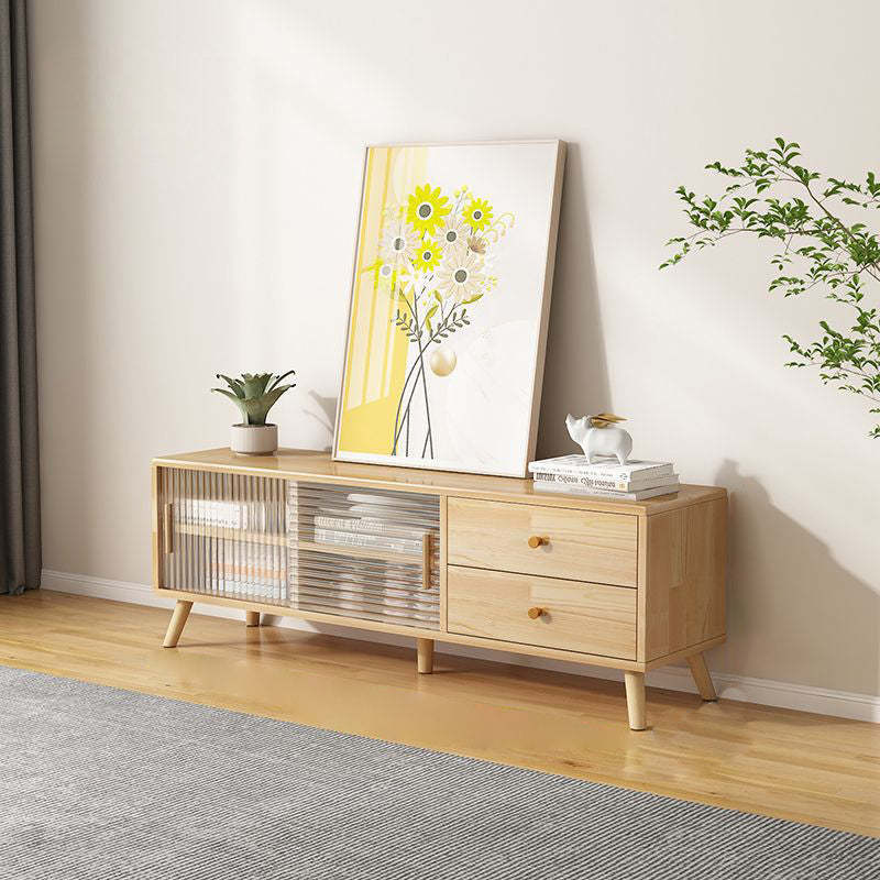 Minimalist Wood Glass 2-Drawer TV Stand — A