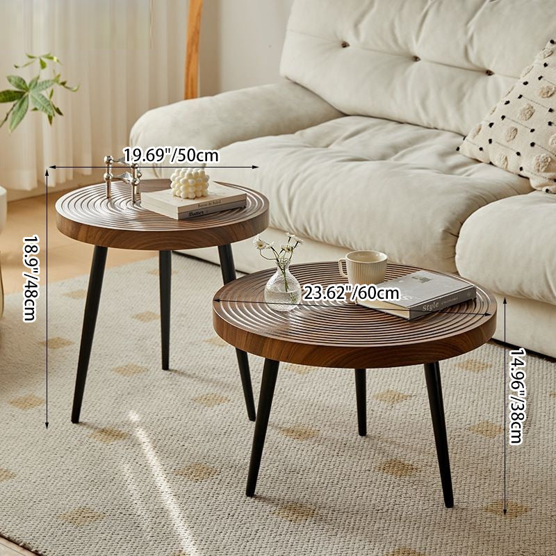 Contemporary Annual Rings Iron Coffee Table — Walnut Color