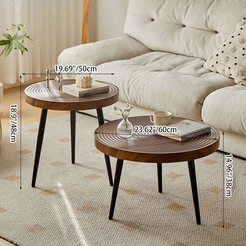 Contemporary Annual Rings Iron Coffee Table — Walnut Color