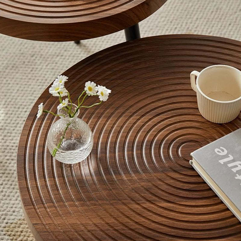 Contemporary Annual Rings Iron Coffee Table — Original Wood Color