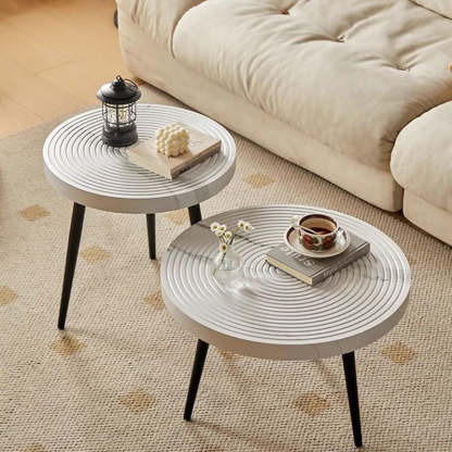 Contemporary Annual Rings Iron Coffee Table — White