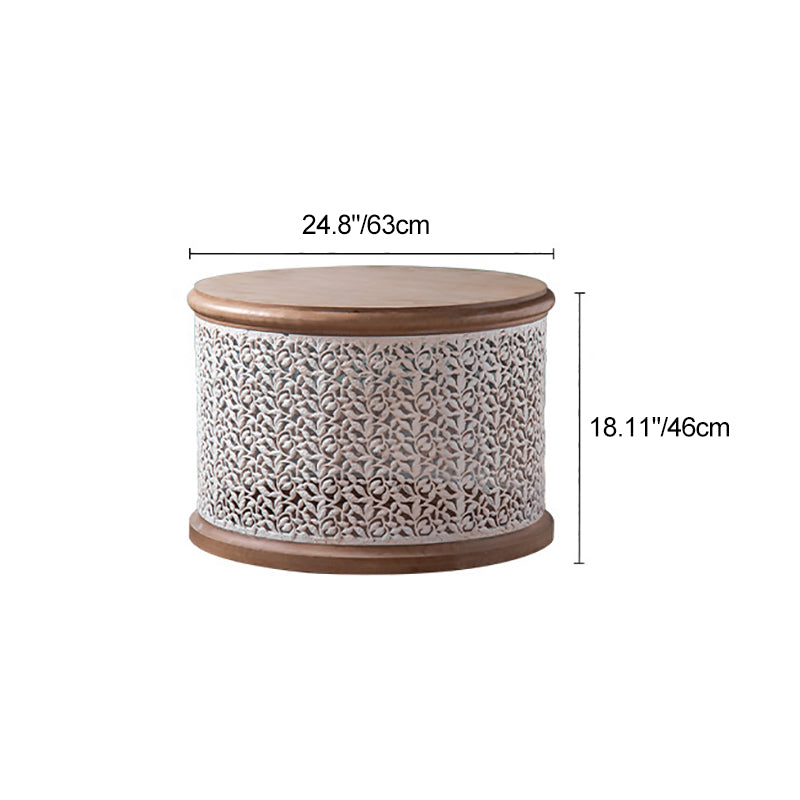 French Mesh Cylinder Pine Iron Side Table