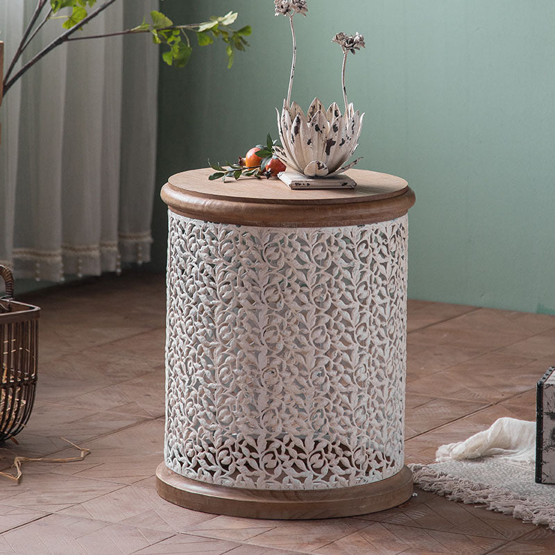 French Mesh Cylinder Pine Iron Side Table
