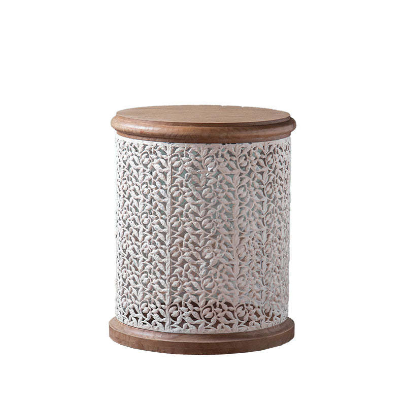 French Mesh Cylinder Pine Iron Side Table