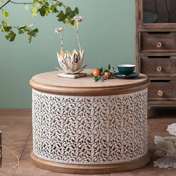 French Mesh Cylinder Pine Iron Side Table — B