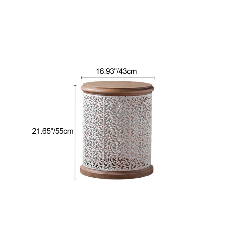 French Mesh Cylinder Pine Iron Side Table