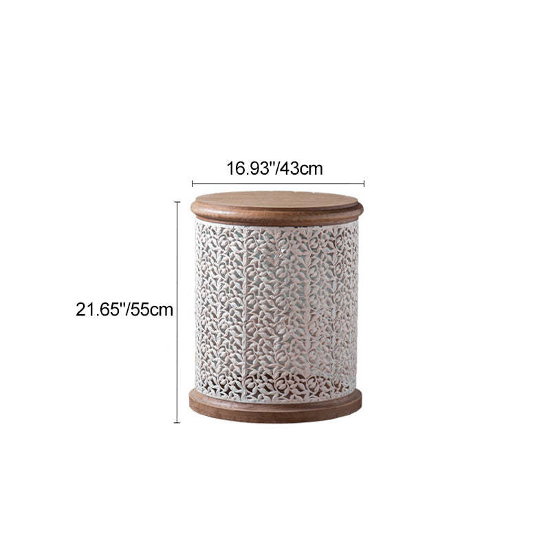 French Mesh Cylinder Pine Iron Side Table