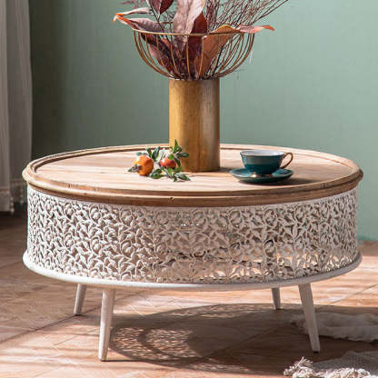 French Mesh Cylinder Pine Iron Side Table