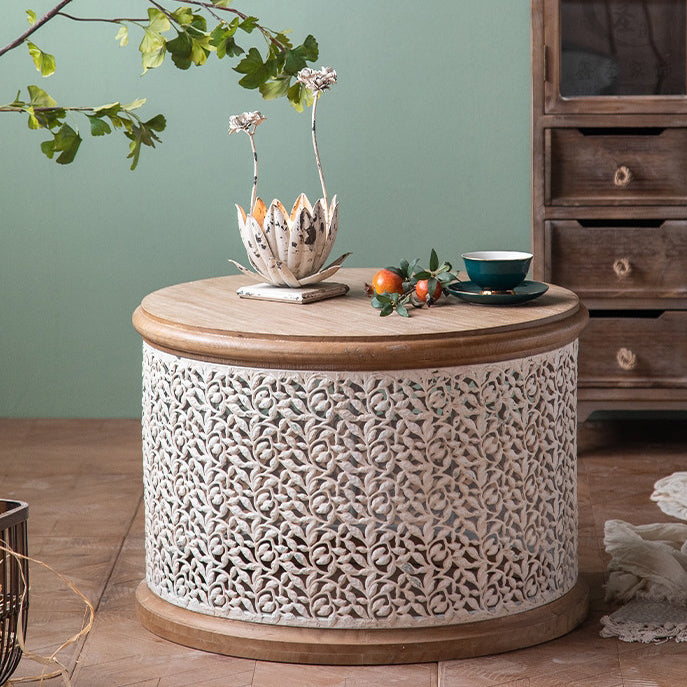 French Mesh Cylinder Pine Iron Side Table