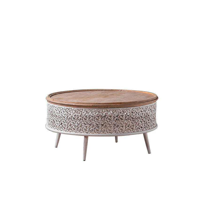 French Mesh Cylinder Pine Iron Side Table