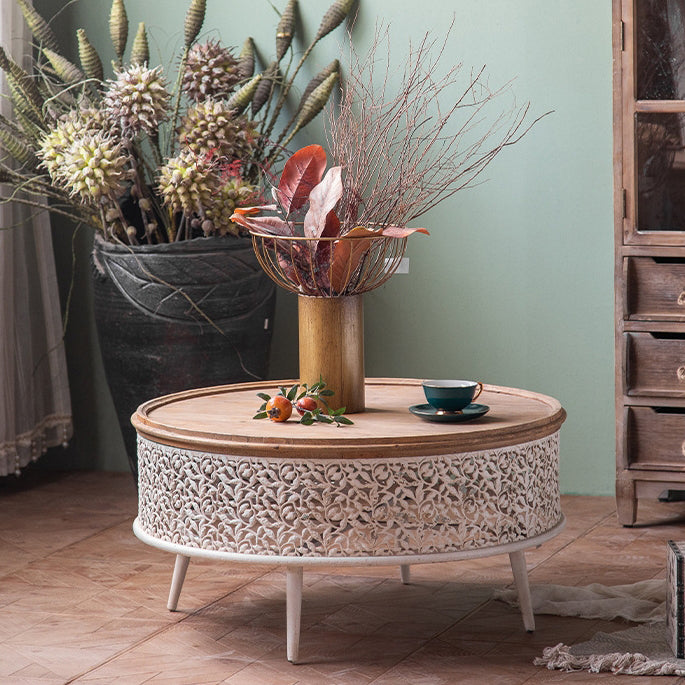 French Mesh Cylinder Pine Iron Side Table