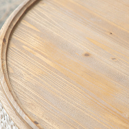 French Mesh Cylinder Pine Iron Side Table