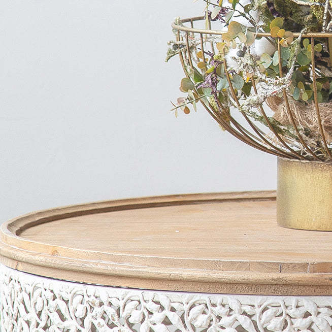 French Mesh Cylinder Pine Iron Side Table