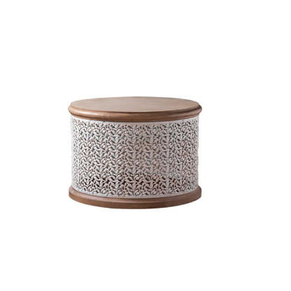 French Mesh Cylinder Pine Iron Side Table
